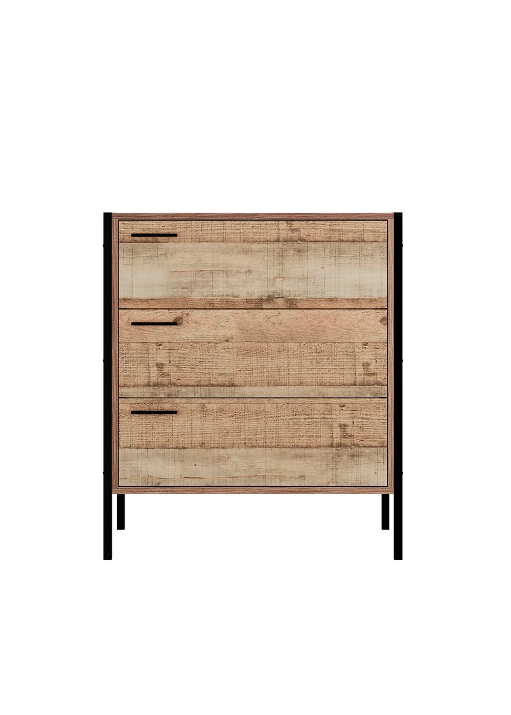 LPD Furniture Hoxton 3 Drawer Chest Distressed Oak Effect (800x400x638mm) - No Size Image 2
