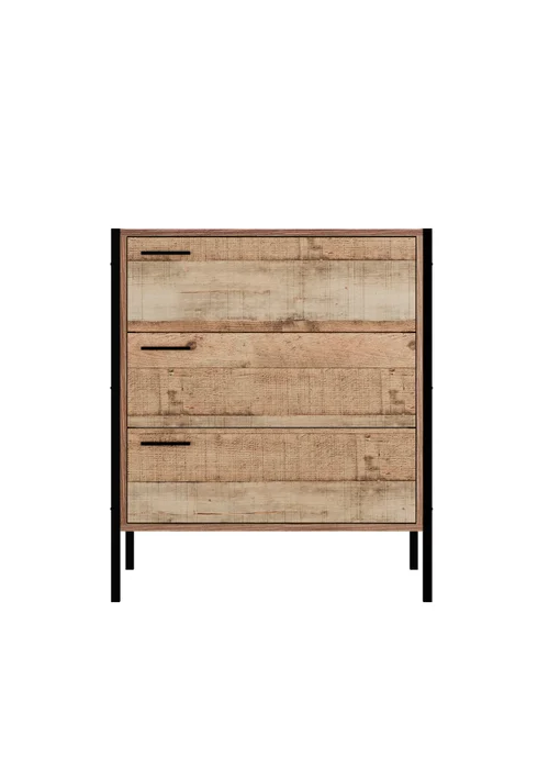 LPD Furniture Hoxton 3 Drawer Chest Distressed Oak Effect (800x400x638mm) - No Size Image 2