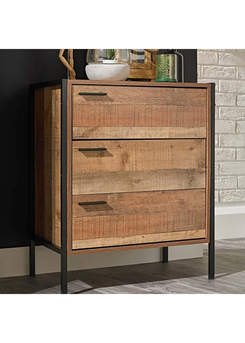 LPD Furniture Hoxton 3 Drawer Chest Distressed Oak Effect (800x400x638mm) - No Size Image 1