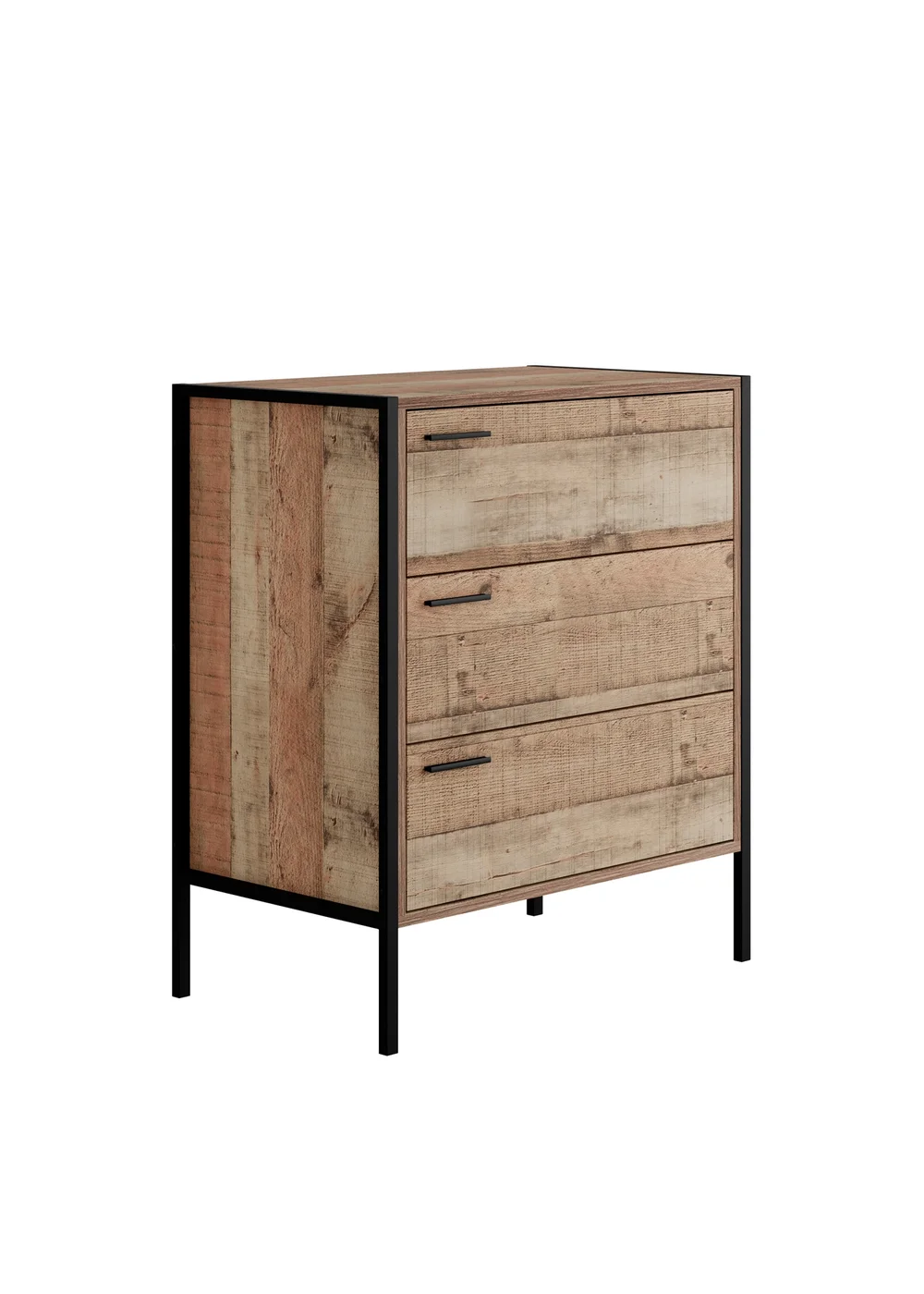 LPD Furniture Hoxton 3 Drawer Chest Distressed Oak Effect (800x400x638mm) - No Size Image 3