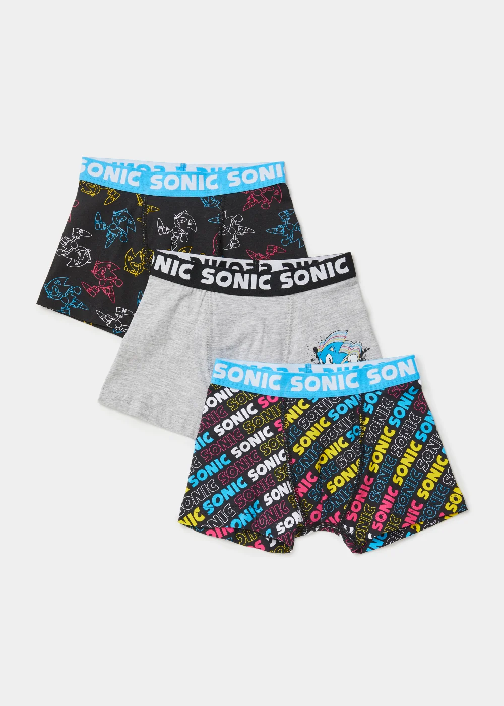 Kids 3 Pack Multicoloured Sonic the Hedgehog Trunks (4-11yrs) - Age 4 - 5 Years Image 1