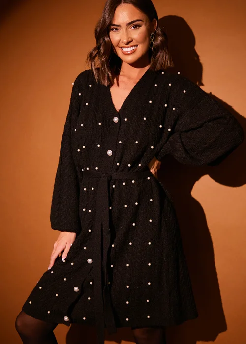 In The Style Stacey Solomon Black Pearl Detail Cable Belted Dress - 06-08 Image 3