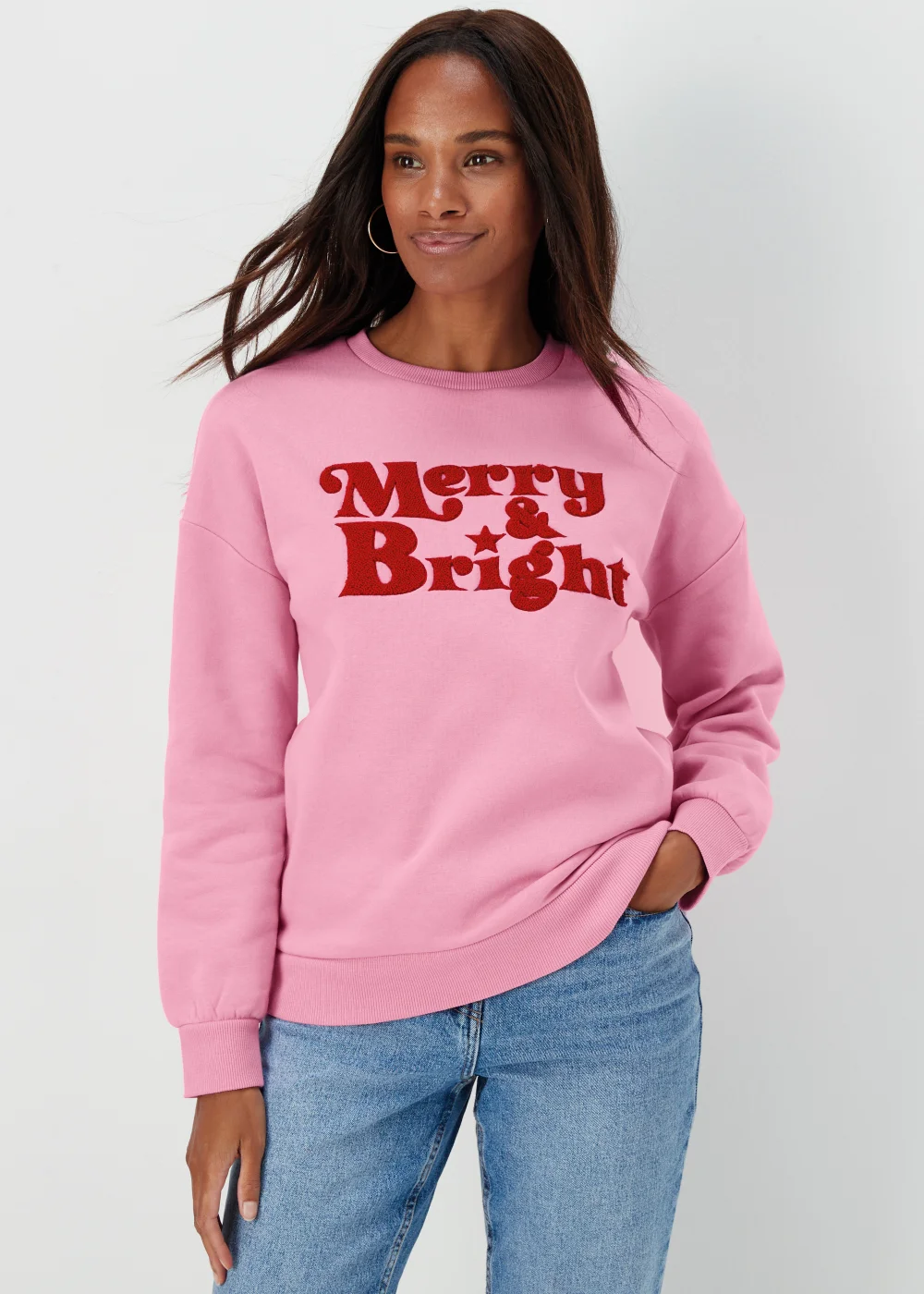 Pink Merry & Bright Christmas Sweatshirt - S Image 1