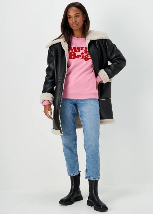 Pink Merry & Bright Christmas Sweatshirt - S Image 4