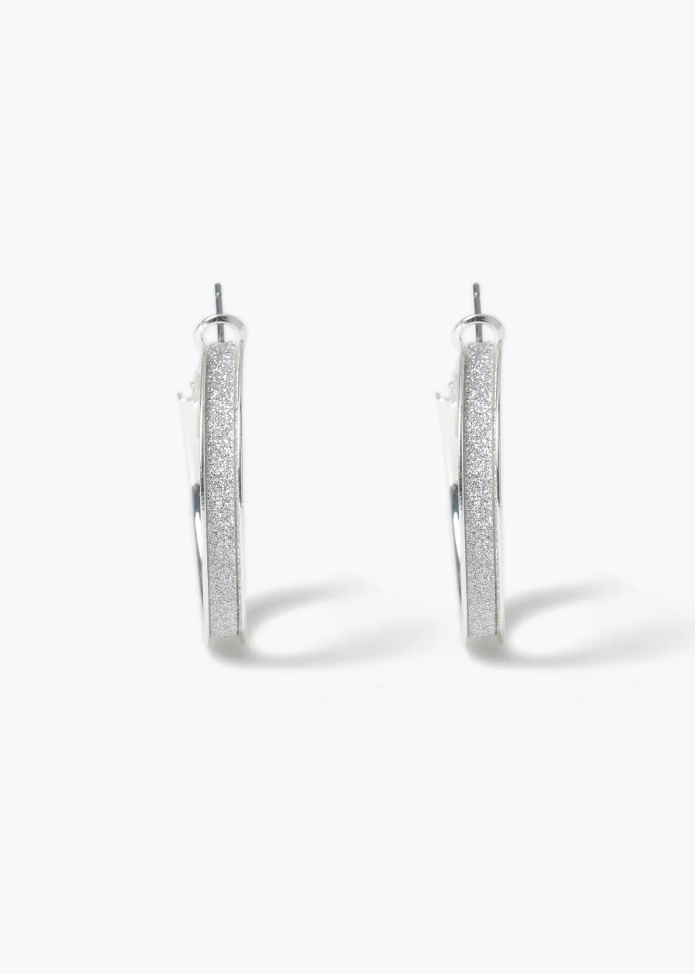 Silver Glitter Hoop Earrings - One Size Image 1