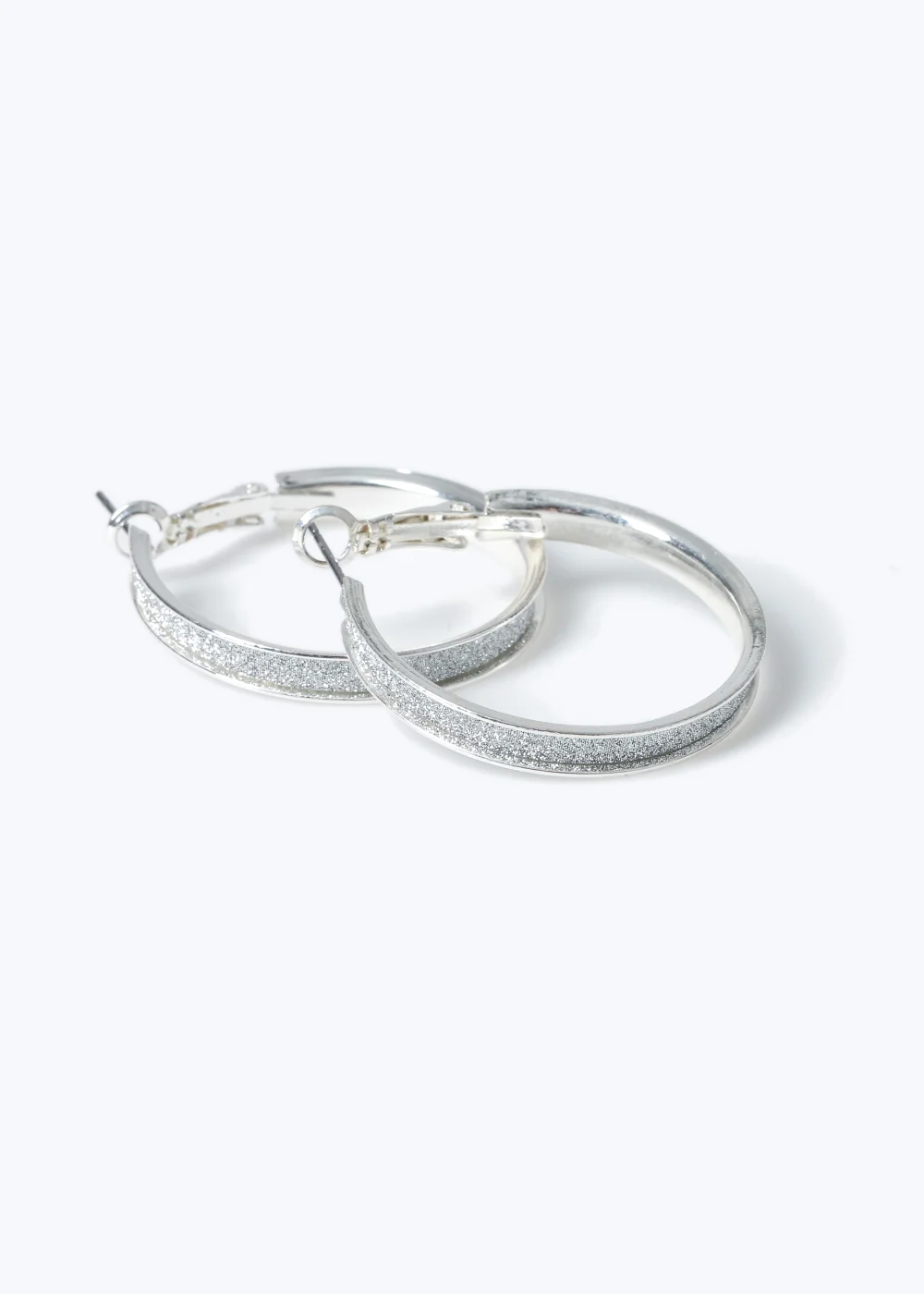 Silver Glitter Hoop Earrings - One Size Image 2