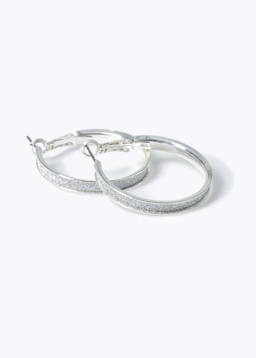 Silver Glitter Hoop Earrings - One Size Image 2