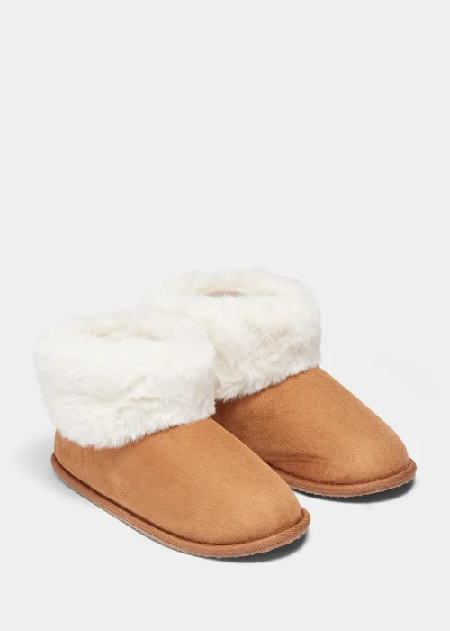 Tan Faux Suede Bootie Slippers - Small Image 1