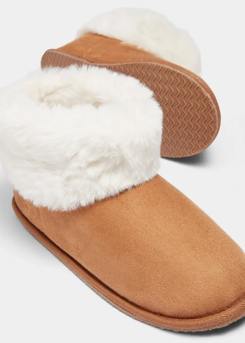 Tan Faux Suede Bootie Slippers - Small Image 2