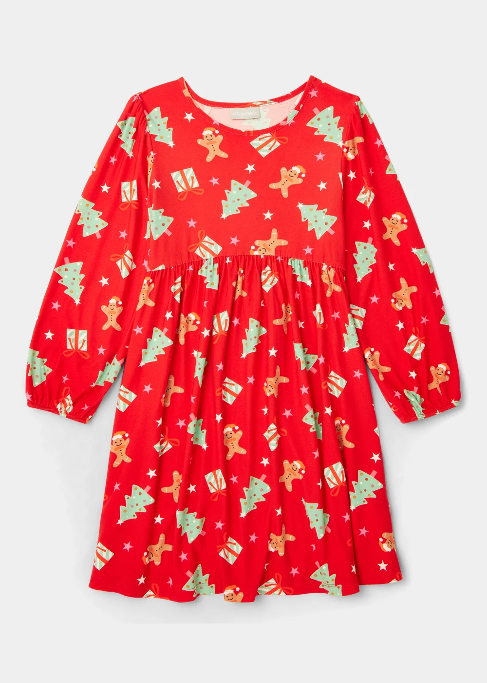 Girls Red Gingerbread Print Dress (4-12yrs) - 4 Yrs Image 1