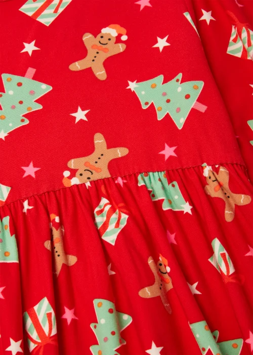 Girls Red Gingerbread Print Dress (4-12yrs) - 4 Yrs Image 2