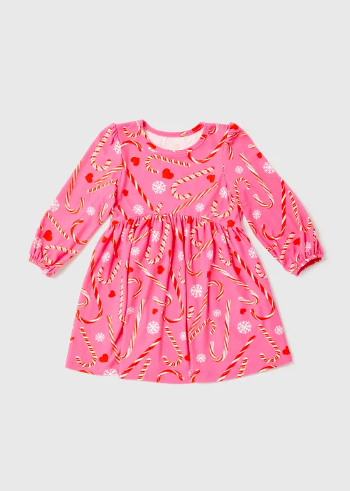 Girls Pink Soft Touch Christmas Print Dress (4-13yrs) - 4 Yrs Image 1