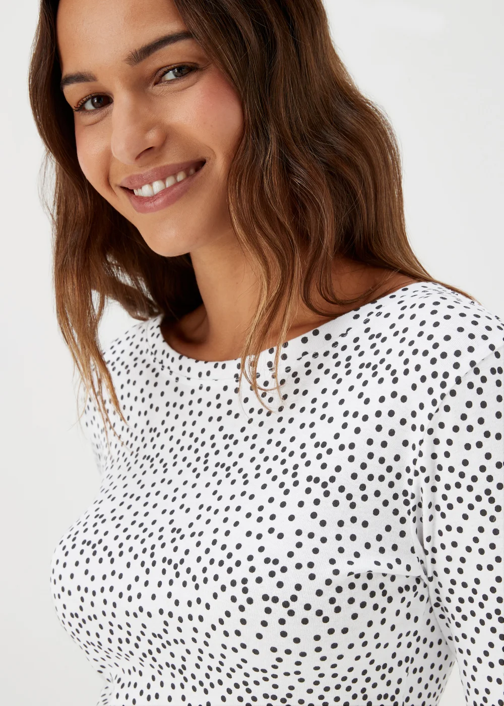 White Spot Print Long Sleeve T-Shirt - 8 Image 3