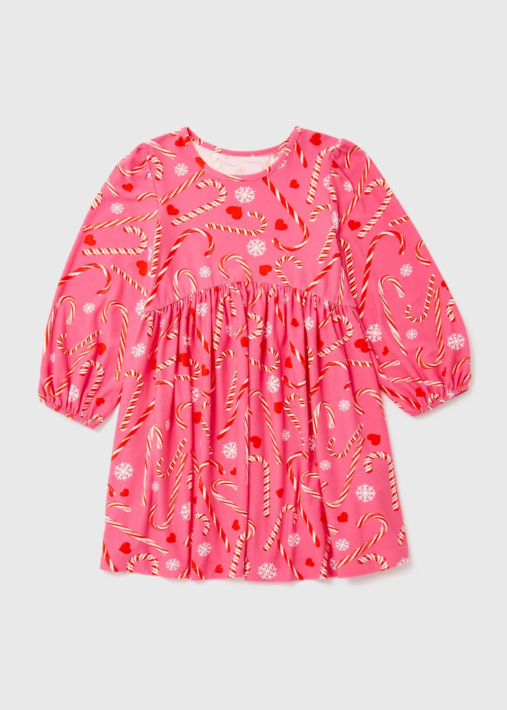 Girls Pink Christmas Candy Cane Print Soft Touch Dress (9mths-6yrs) - 9-12 months Image 1