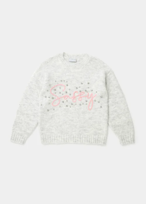 Girls Grey Sassy Print Fluffy Jumper (4-12yrs) - 4 Yrs Image 1