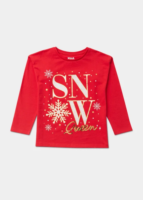 Girls Red Christmas Snow Queen Long Sleeve T-Shirt (4-13yrs) - 4 Yrs Image 1