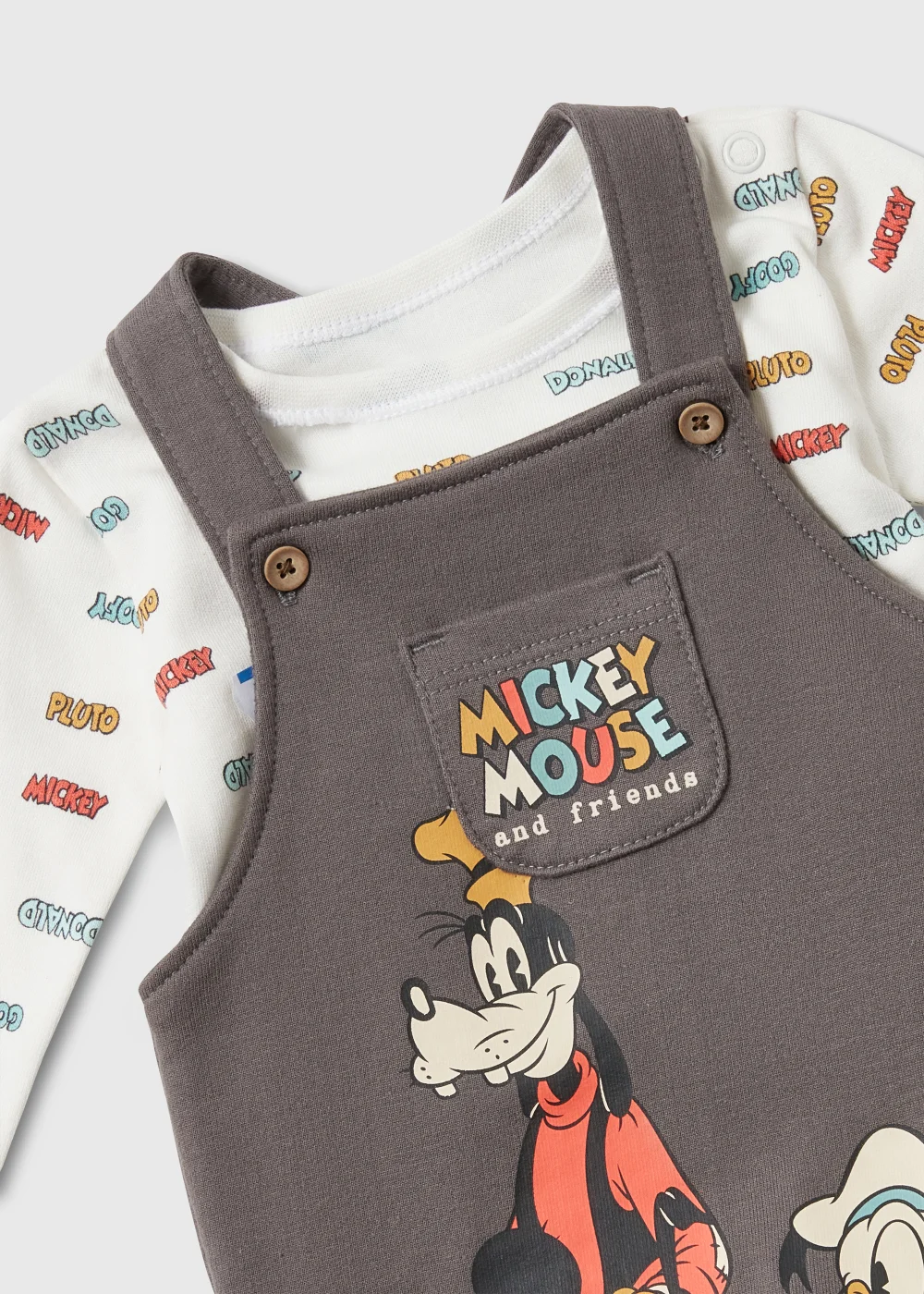Baby Charcoal Disney Mickey Mouse Dungarees Set (Newborn-12mths) - Newborn Image 2