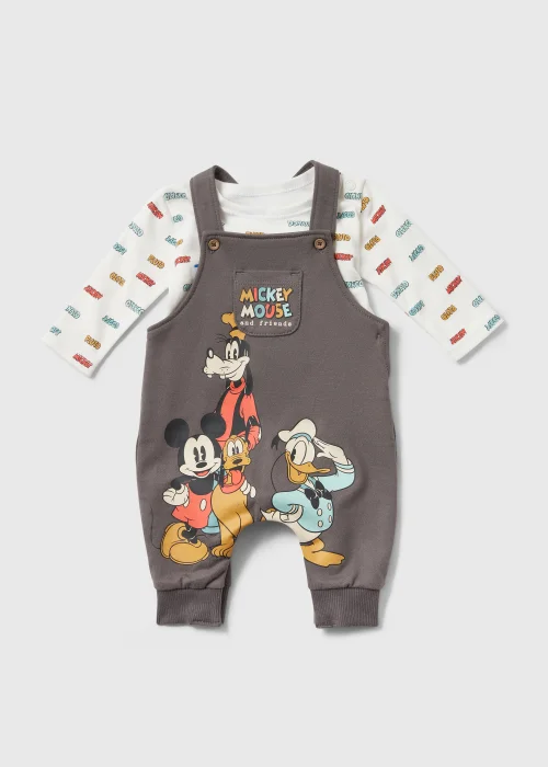 Baby Charcoal Disney Mickey Mouse Dungarees Set (Newborn-12mths) - Newborn Image 1