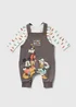 Baby Charcoal Disney Mickey Mouse Dungarees Set (Newborn-12mths) - Newborn Image 1
