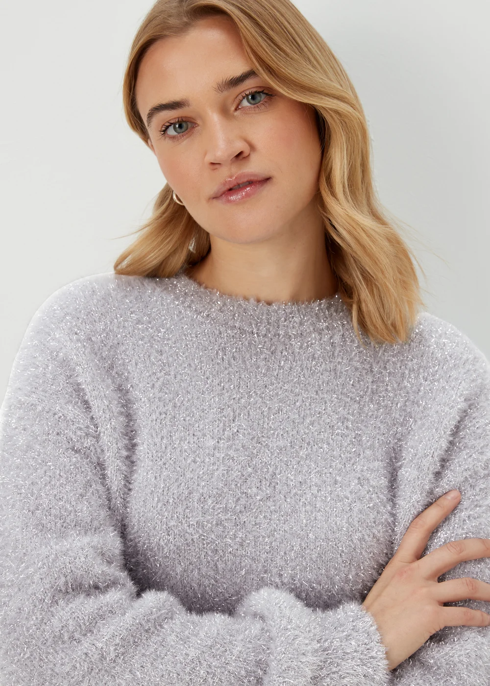 Grey & Silver Tinsel Yarn Jumper - S Image 3