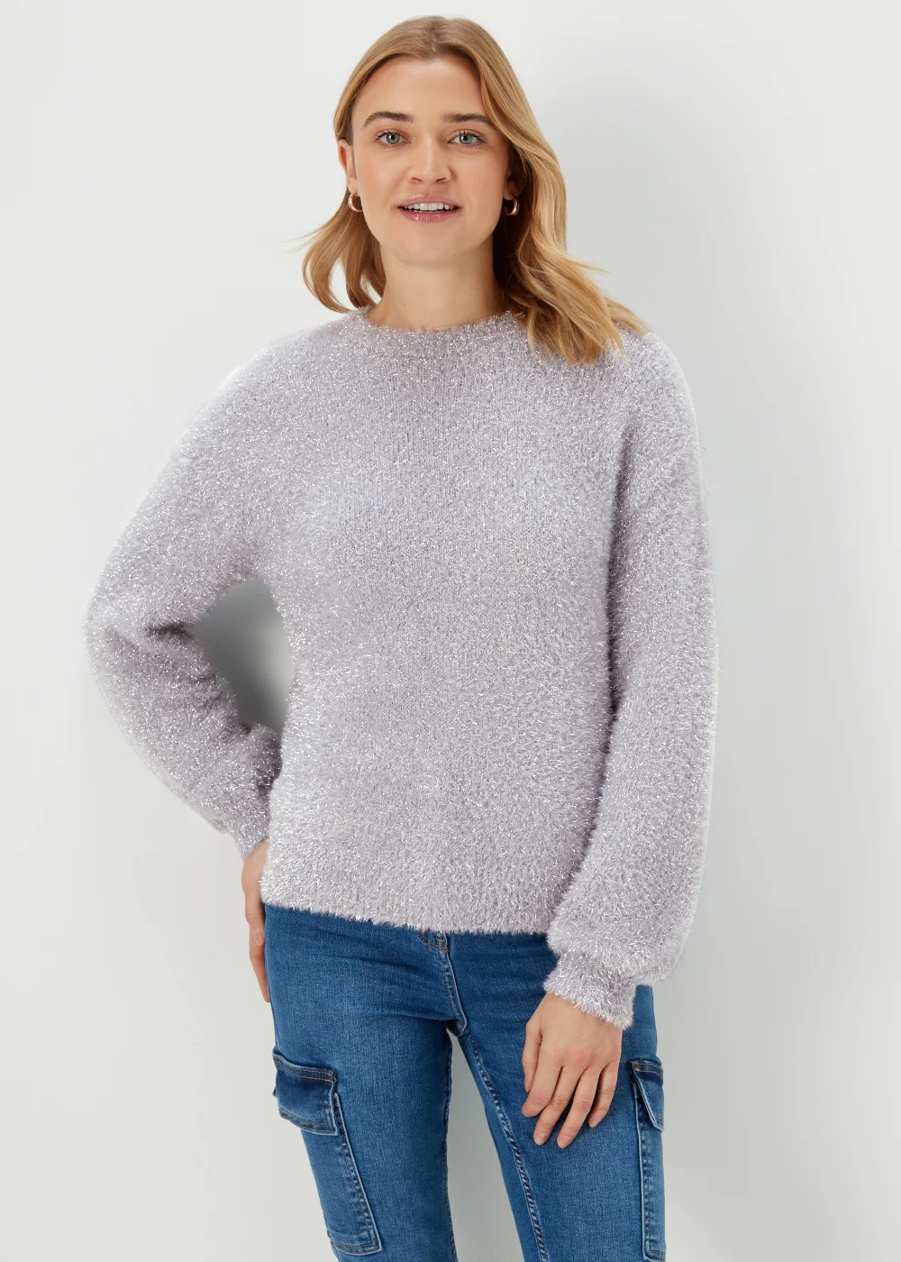 Grey & Silver Tinsel Yarn Jumper - S Image 1