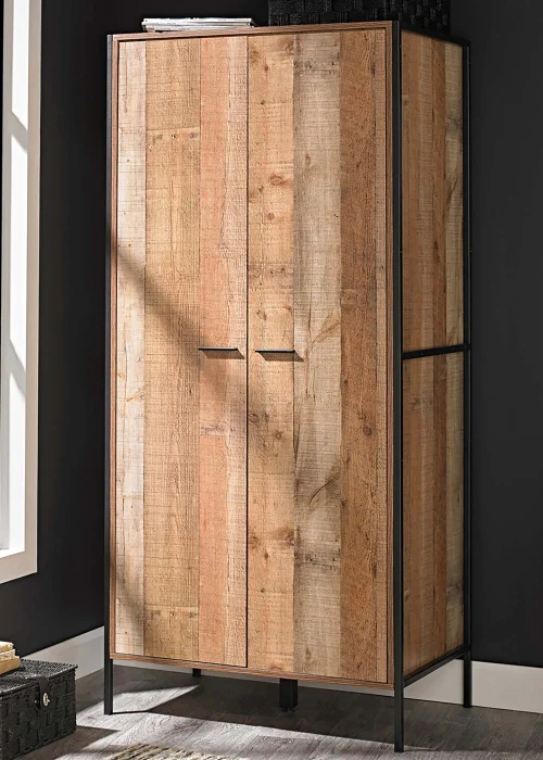 LPD Furniture Hoxton 2 Door Wardrobe Distressed Oak Effect (1800x520x838mm) - No Size Image 1