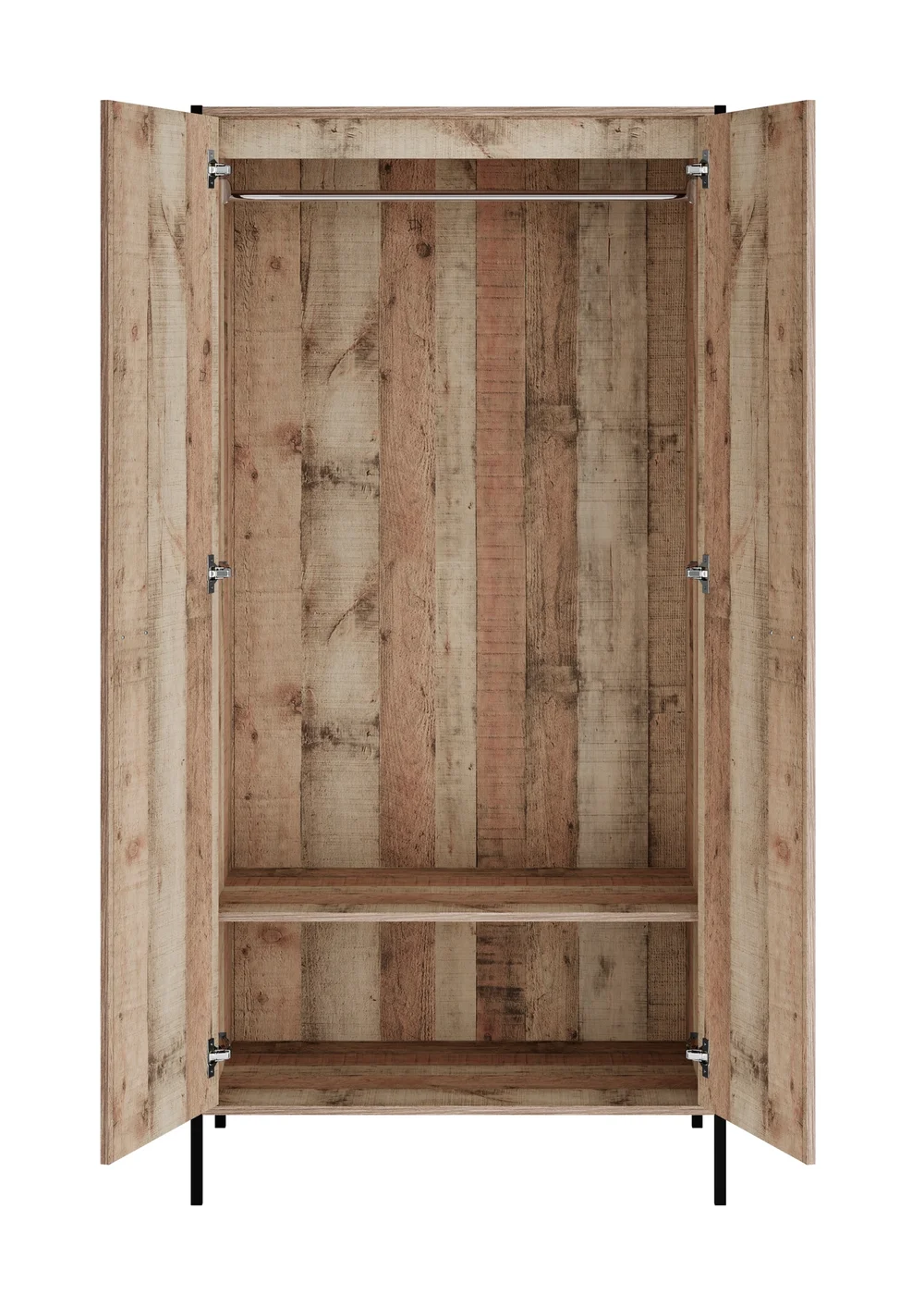 LPD Furniture Hoxton 2 Door Wardrobe Distressed Oak Effect (1800x520x838mm) - No Size Image 3