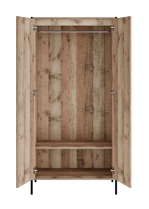 LPD Furniture Hoxton 2 Door Wardrobe Distressed Oak Effect (1800x520x838mm) - No Size Image 3