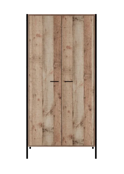 LPD Furniture Hoxton 2 Door Wardrobe Distressed Oak Effect (1800x520x838mm) - No Size Image 2