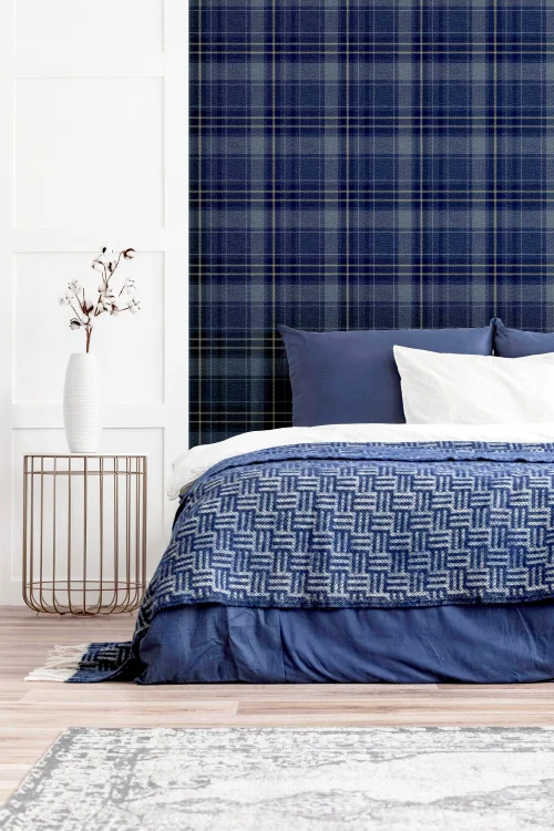 Arthouse Twilled Plaid Navy/Gold Wallpaper - One Size Image 4