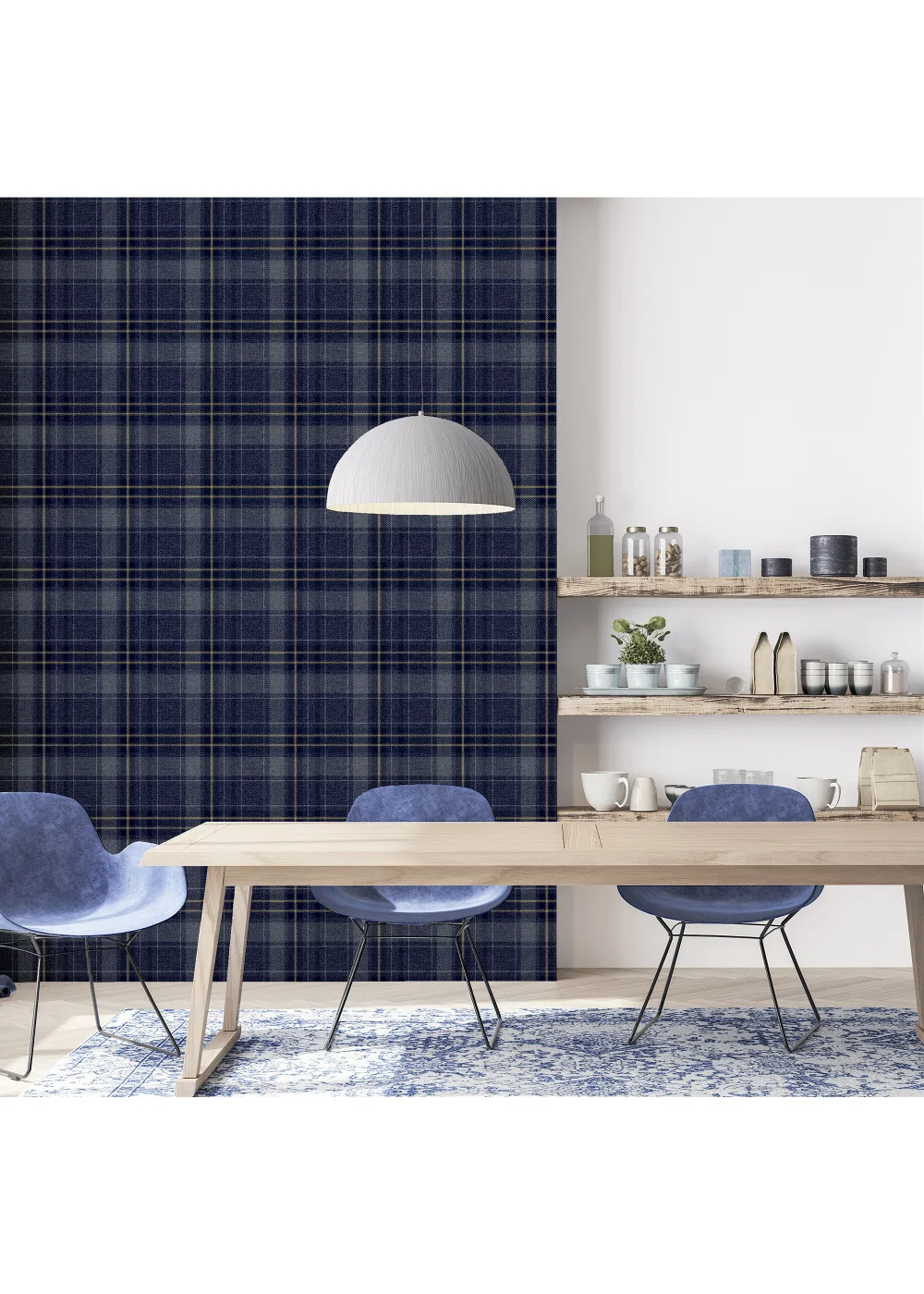 Arthouse Twilled Plaid Navy/Gold Wallpaper - One Size Image 3