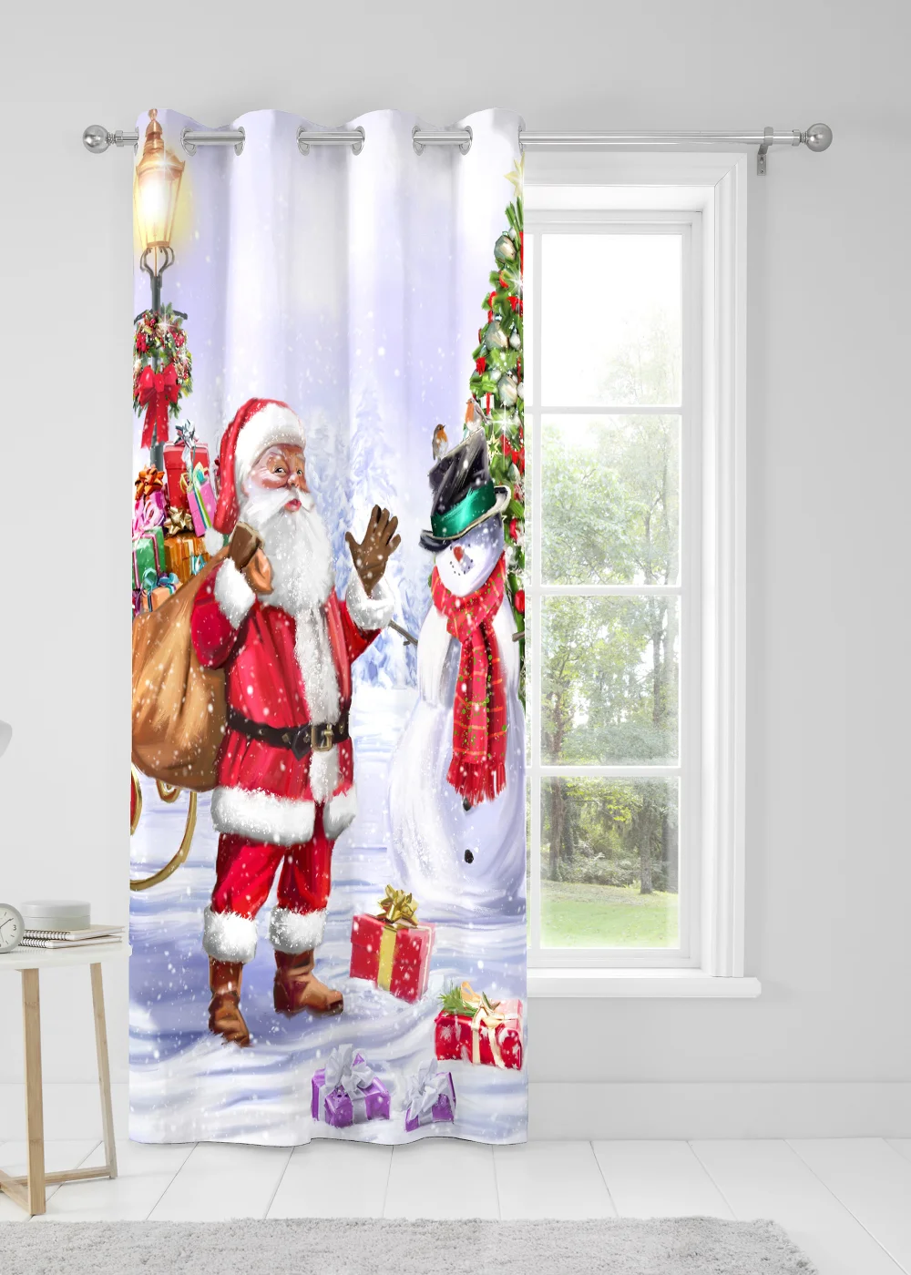 Fusion Christmas Santa & Snowy Eyelet Single Panel Door Curtain - One Size Image 3