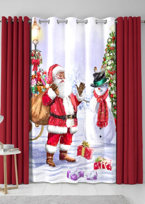 Fusion Christmas Santa & Snowy Eyelet Single Panel Door Curtain - One Size Image 2