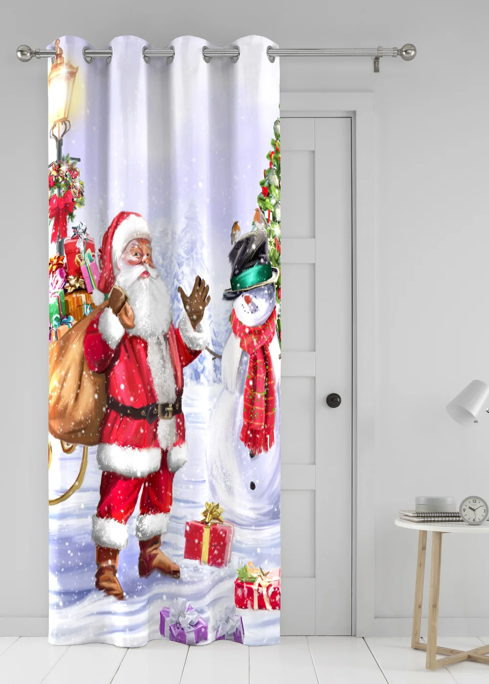 Fusion Christmas Santa & Snowy Eyelet Single Panel Door Curtain - One Size Image 1