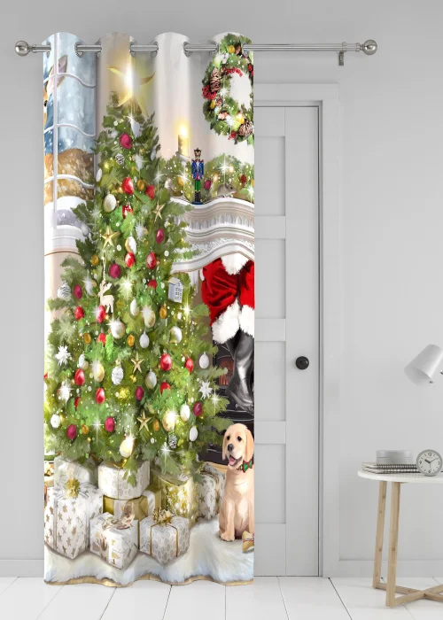 Fusion Christmas Tree Eyelet Single Panel Door Curtain - One Size Image 1