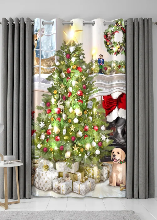 Fusion Christmas Tree Eyelet Single Panel Door Curtain - One Size Image 2