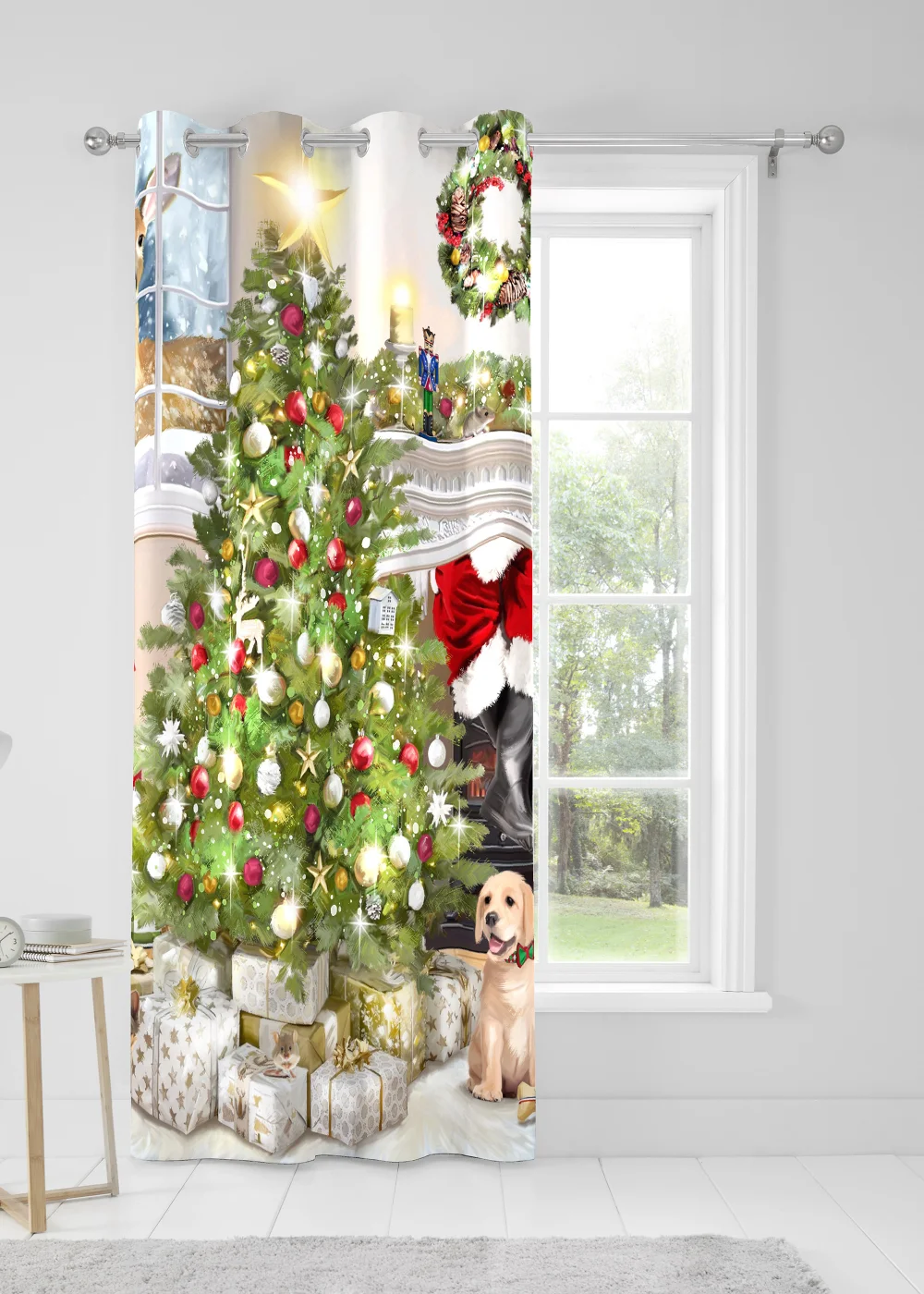 Fusion Christmas Tree Eyelet Single Panel Door Curtain - One Size Image 3