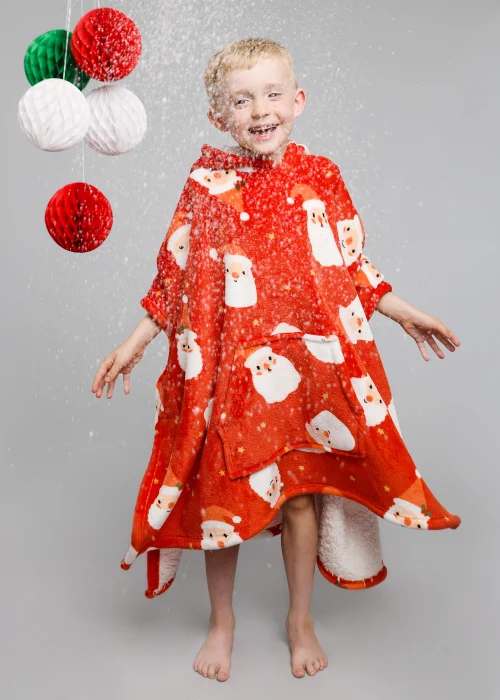 Bedlam Christmas Jolly Santa Poncho Snuggle Hooded Wearable Fleece - Junior Image 3