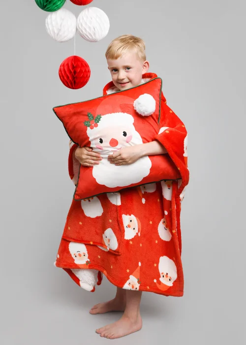 Bedlam Christmas Jolly Santa Poncho Snuggle Hooded Wearable Fleece - Junior Image 4
