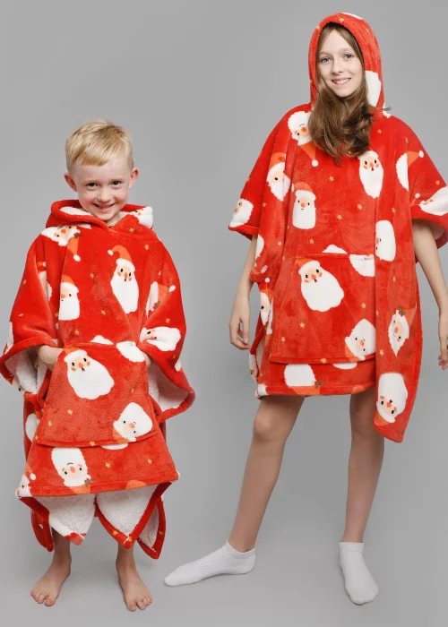 Bedlam Christmas Jolly Santa Poncho Snuggle Hooded Wearable Fleece - Junior Image 1