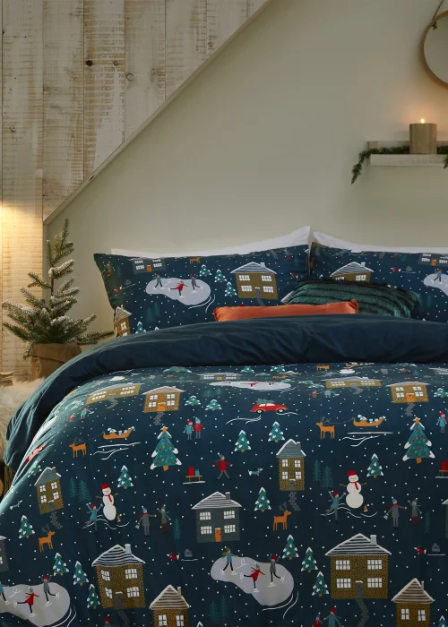 furn. Winter Pines Pyjama Fleece Christmas Duvet Cover Set - Single Image 1