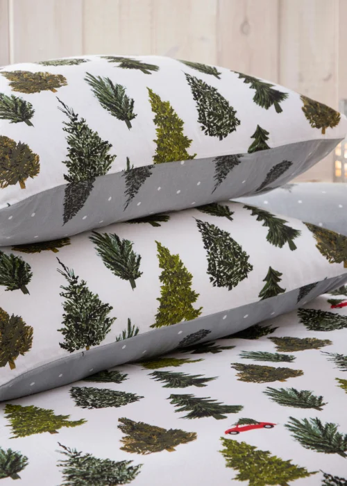 furn. Evergreen Brushed Cotton Reversible Duvet Cover Set - Single Image 2