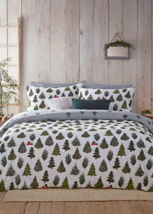 furn. Evergreen Brushed Cotton Reversible Duvet Cover Set - Single Image 1