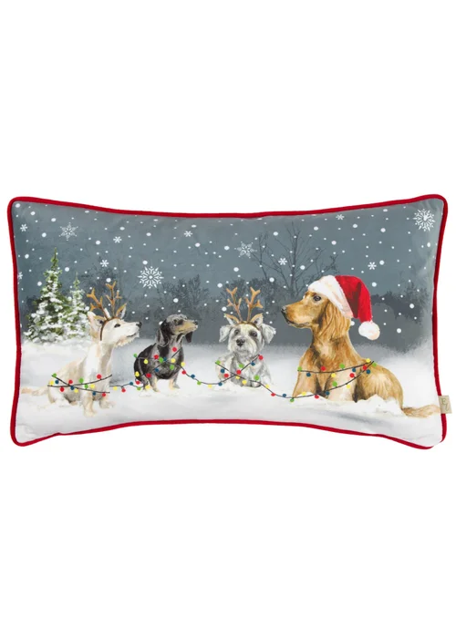 Evans Lichfield Christmas Dogs Festive Filled Cushion (30cm x 50cm x 8cm) - One Size Image 2