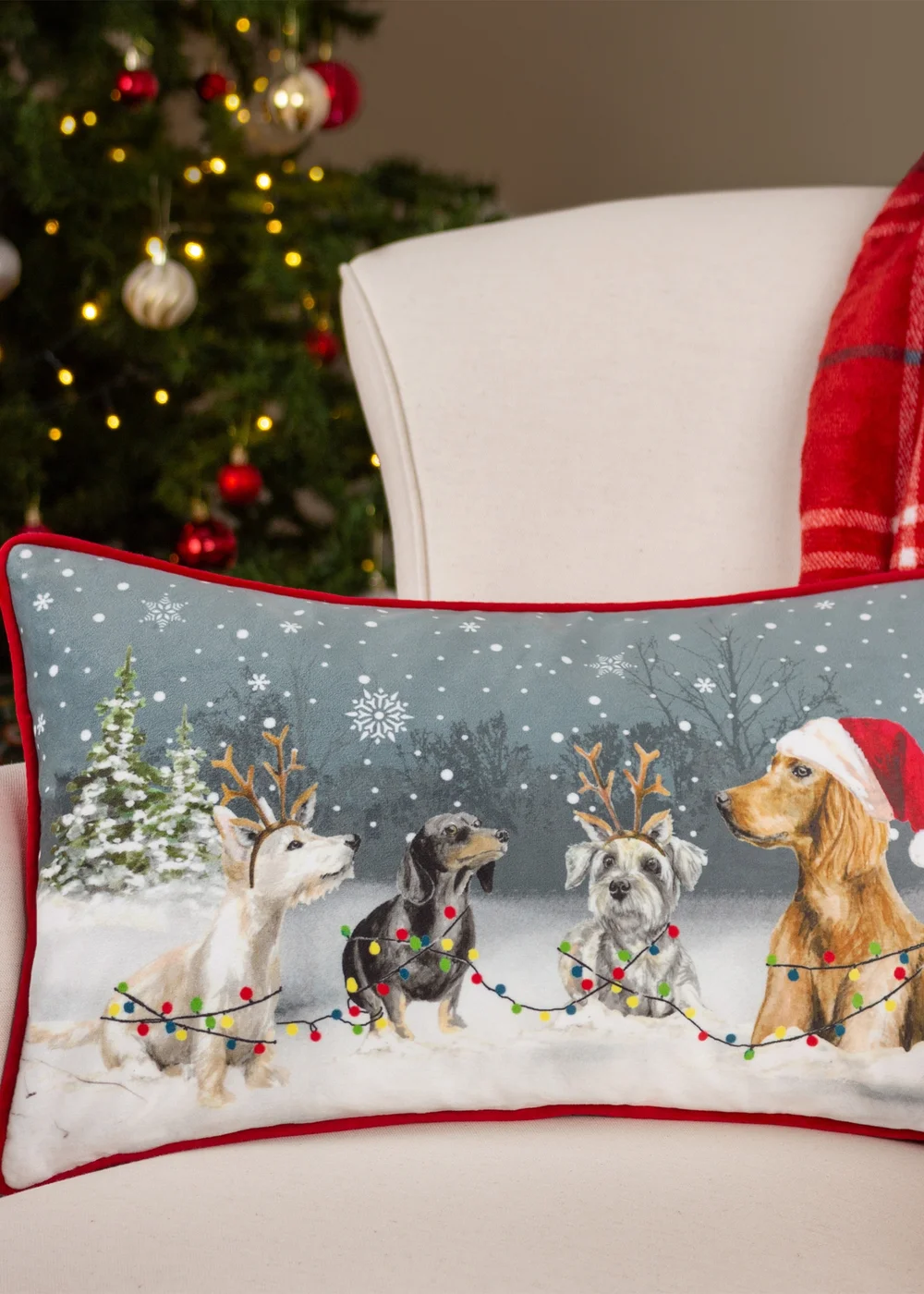 Evans Lichfield Christmas Dogs Festive Filled Cushion (30cm x 50cm x 8cm) - One Size Image 1