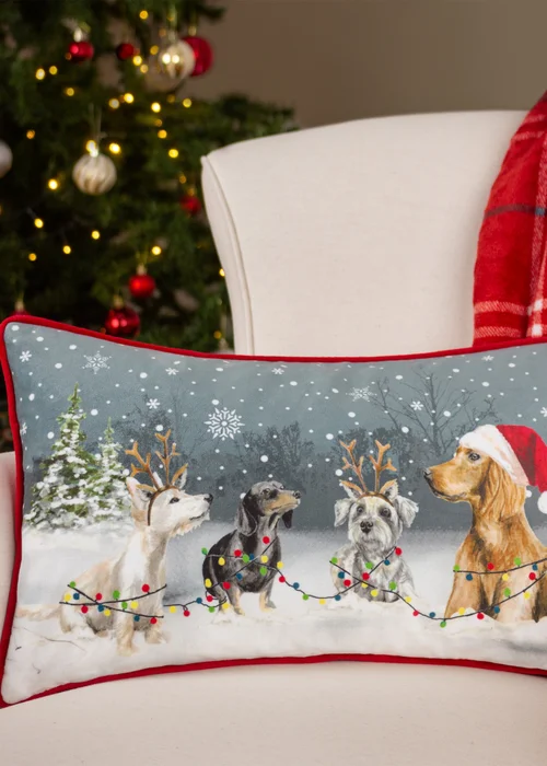 Evans Lichfield Christmas Dogs Festive Filled Cushion (30cm x 50cm x 8cm) - One Size Image 1