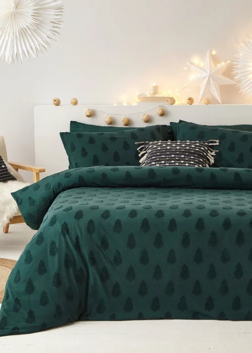 furn. Tufted Tree 100% Cotton Duvet Cover Set Pine Green - Single Image 1