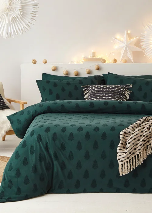 furn. Tufted Tree 100% Cotton Duvet Cover Set Pine Green - Single Image 2
