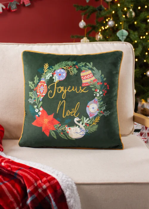 furn. Deck The Halls Embroidered Filled Cushion (43cm x 43cm x 8cm) - One Size Image 4