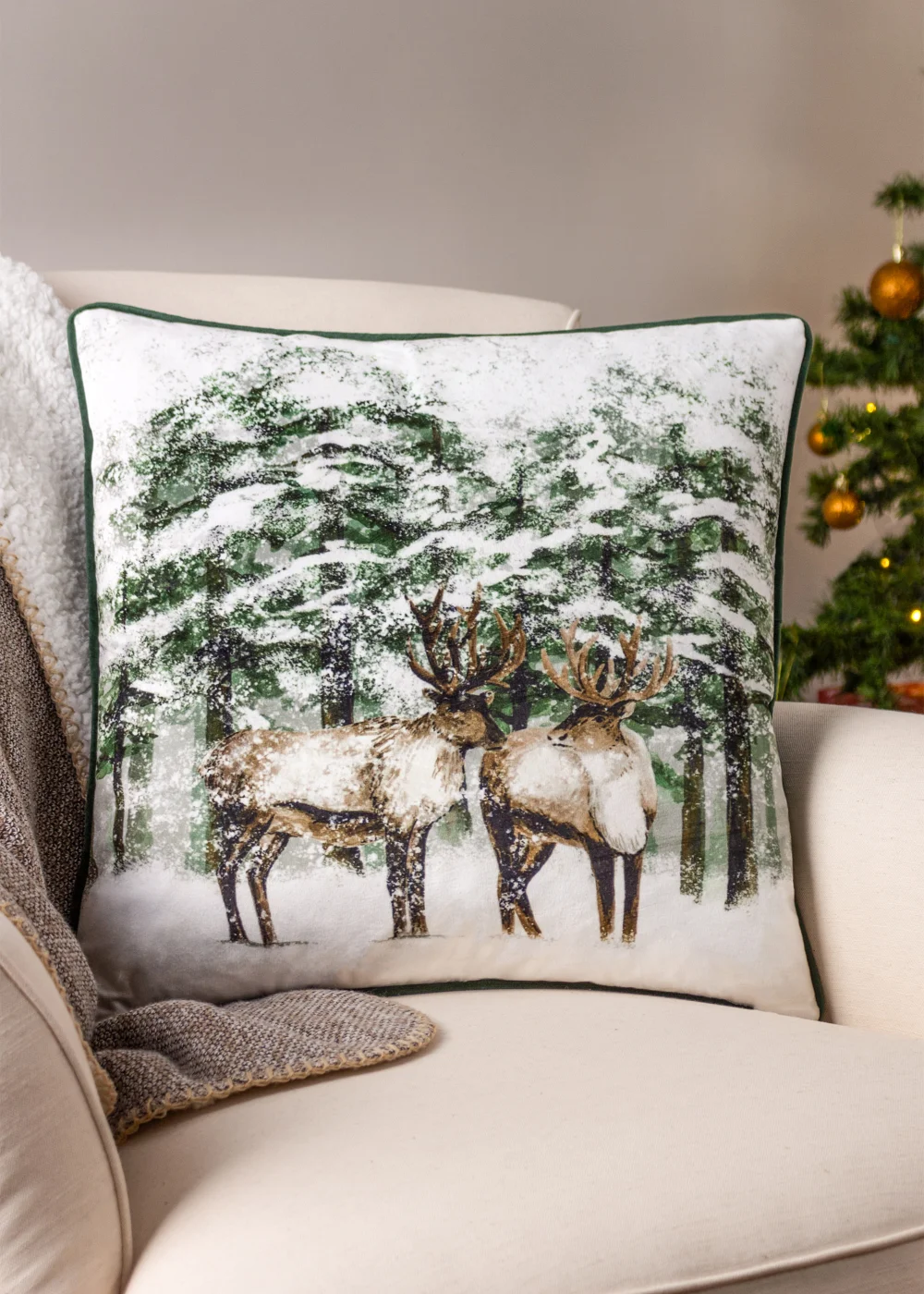 furn. Classic Reindeer Velvet Filled Cushion (43cm x 43cm x 8cm) - One Size Image 4